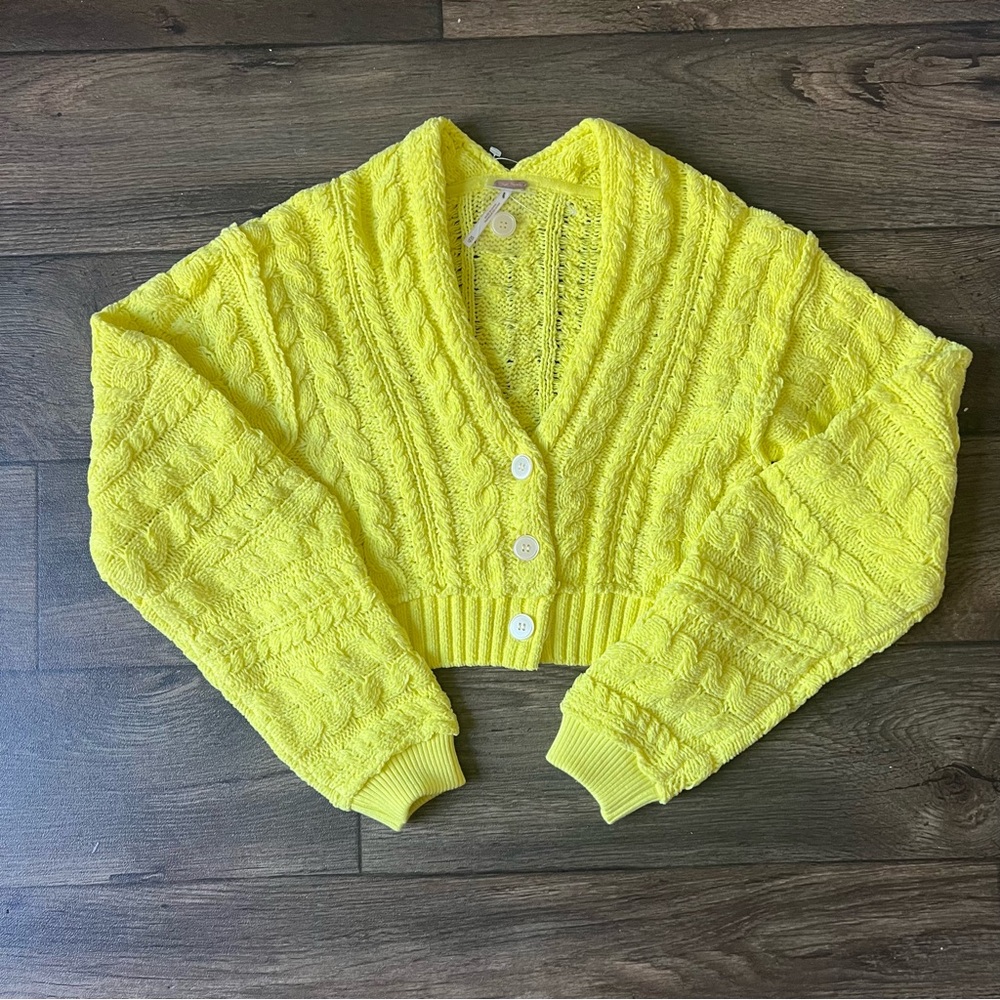 Free People Women's Sadie Cable Knit Cardigan Yellow Size Extra Small